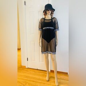 WuLun Women’s Black Mesh Beach Cover T-Shirt Dress Size L